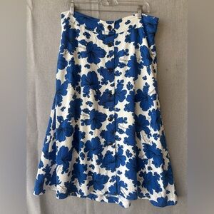 Ann Taylor Factory Blue Floral A-Line midi Skirt size 12 back zip close pockets.